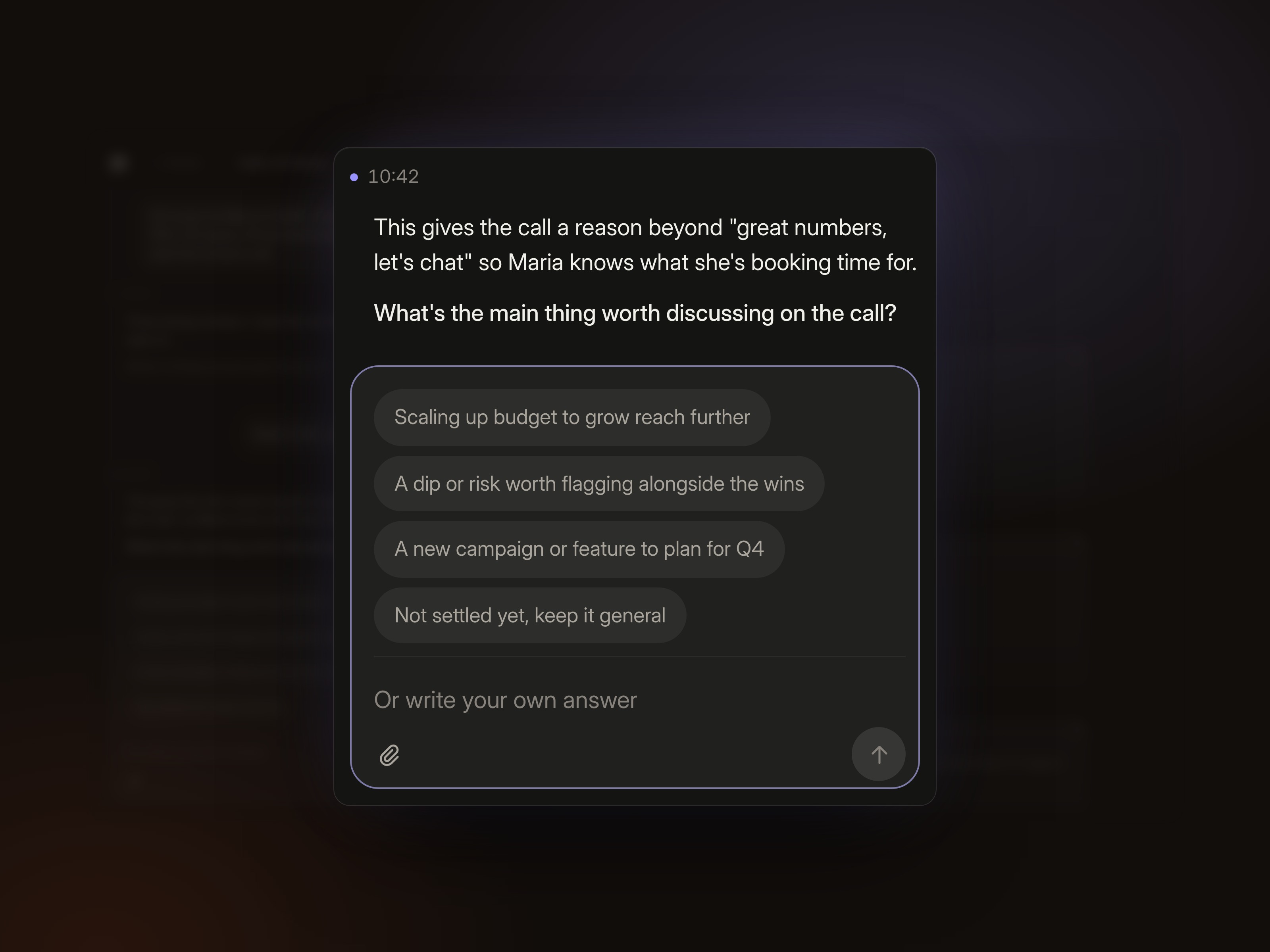 Scene asking what is worth discussing on the call