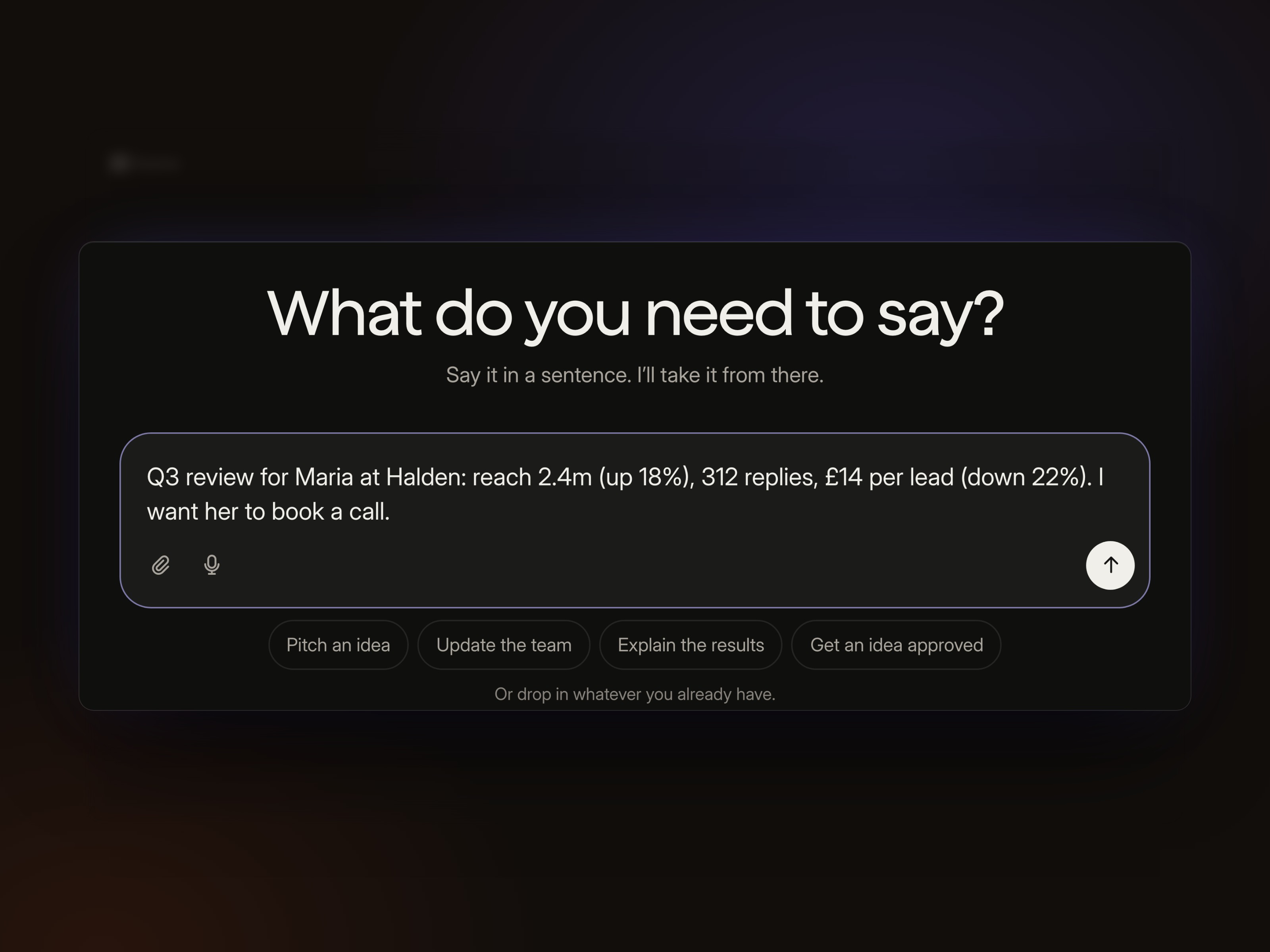 The Scene start screen with the brief typed in